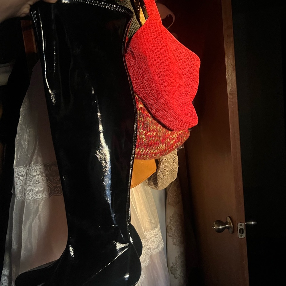 Black Patent Leather Knee-High Boots